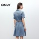 ONLY2025 new winter style commuter style V-neck waist denim shirt skirt dress for women|125342022