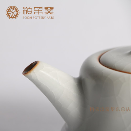 正品台湾柏采窑景德镇功夫茶具汝窑茶壶冬青釉月白娴语壶HR132E-图0