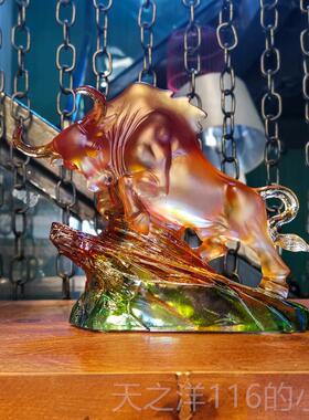 正品琉工璃摆牛件生日礼物新中式乔迁新居柜高档装酒饰牛气冲天艺