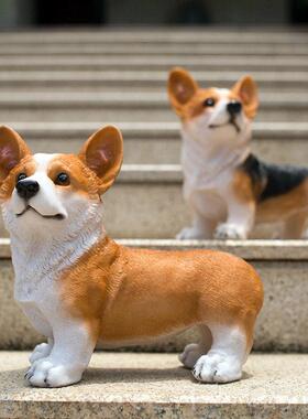 正品彷真柯基狗摆件树工小艺品狗客厅花园庭饰院装脂可爱动物电视