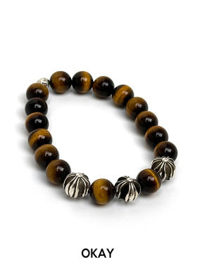 罗心潮流 虎眼石银珠手串10mm925纯银手链串珠链 王嘉尔同款