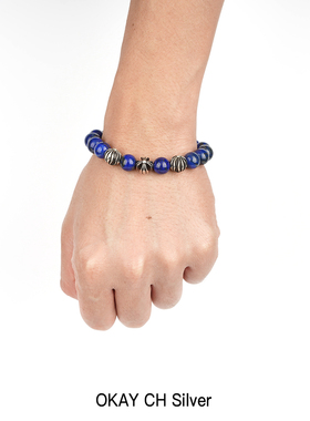 罗心潮流10mm青金石925纯银珠子手串手链珠链