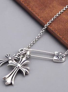 纯银饰复古十字架胸针别针项链日韩个性时尚小清新潮锁骨链女现货