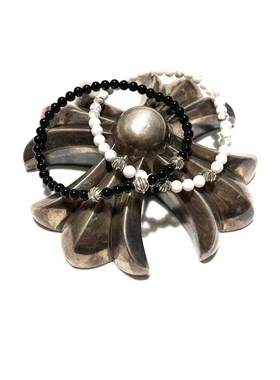 925银细款天然黑曜石白