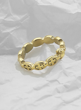 钛钢个性十字素圈戒指