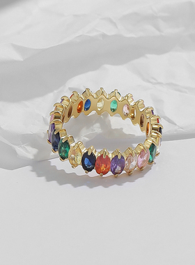 钛钢时尚彩虹满天星戒指