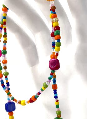 时尚波西米亚风彩贝壳染色米珠串珠眼镜防滑脱落链子口罩挂绳女士