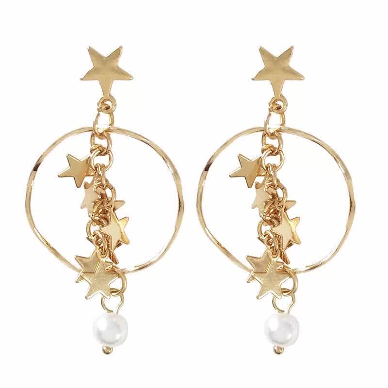 冷淡blingbling五角星星流苏女耳坠 帛印饰品耳钉