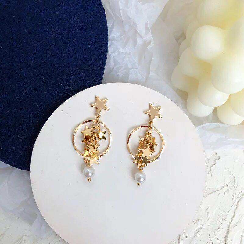 冷淡blingbling五角星星流苏女耳坠 帛印饰品耳钉