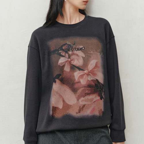 NEELLY纳俪商场同款冬新款时尚宽松印花卫衣女休闲文艺套头上衣 - 图2