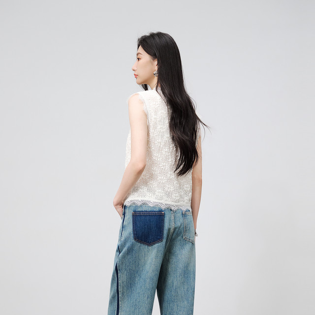 NEELLY Nali Shopping Mall's new summer style of high-elastic bubble knitted lace vest women's comfort top