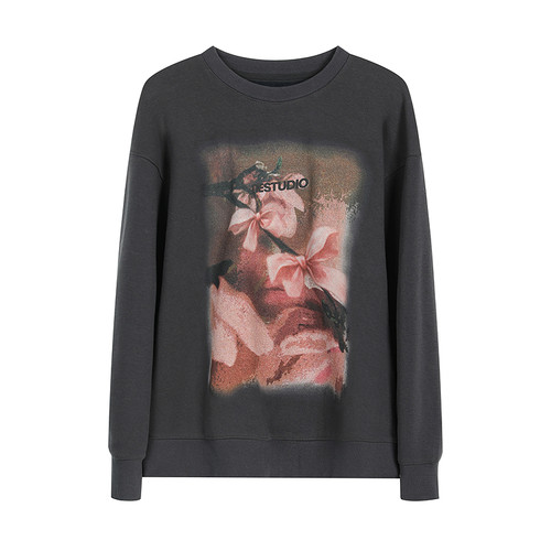 NEELLY纳俪商场同款冬新款时尚宽松印花卫衣女休闲文艺套头上衣 - 图3