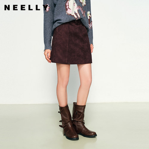 NEELLY纳俪商场同款春秋新款复古显白高腰短裙女简约显瘦A字裙 - 图0