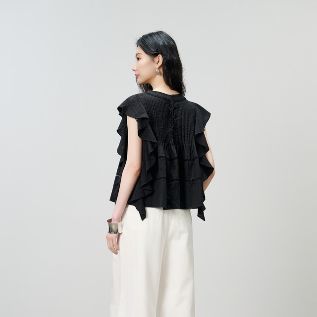NEELLY Nali Shopping Mall's new summer style franced sleeveless babydoll shirt for women, loose skin-friendly.