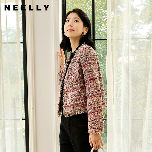 NEELLY纳俪商场同款冬季新款90白鹅绒羽绒服女保暖小香风短款外套 - 图0