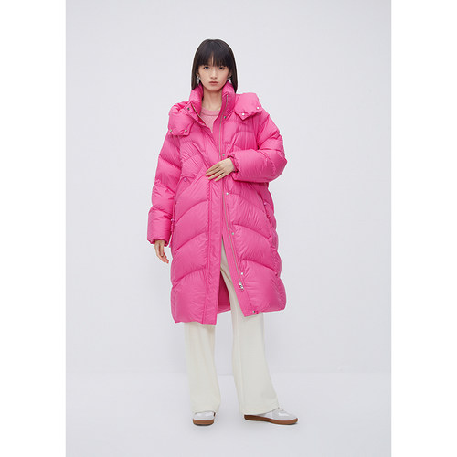 NEELLY纳俪商场同款茧型加厚羽绒服女冬季韩版连帽中长款过膝外套 - 图2