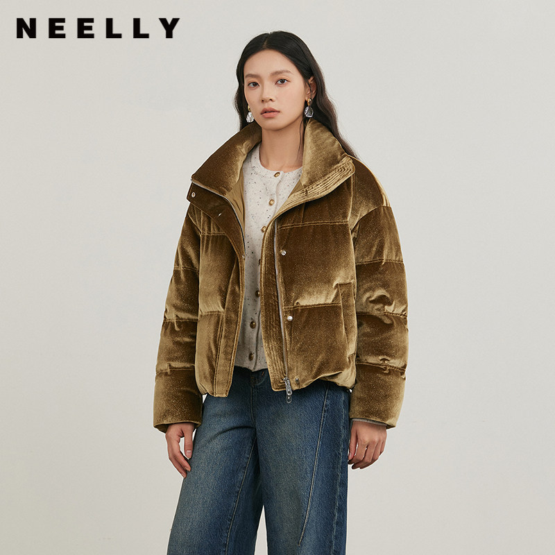 NEELLY纳俪商场同款冬新款短款亮面羽绒服女加厚拉链立领时尚外套,淘宝优惠券,粉丝福利购,淘宝优惠卷
