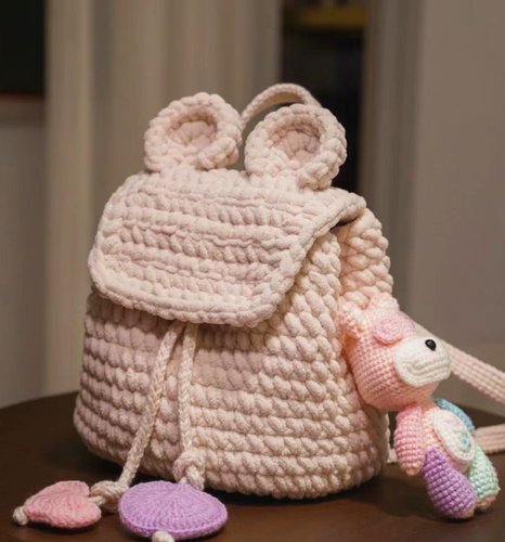 小红书同款可爱小熊双肩背包毛线钩织diy材料包创睿家原创送女生 - 图1