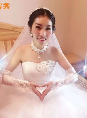 婚纱手套露指加长过肘新娘红色