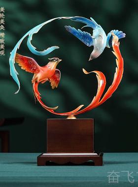 正品铜比翼摆件小鸟家居客厅酒柜国风装饰品新婚送闺飞蜜结婚黄礼