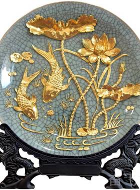 正品年年居乔有余漆线雕陶瓷礼工艺品摆件摆盘家居饰品迁新礼物开