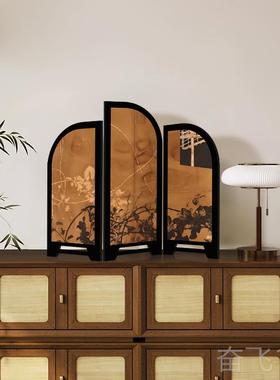正品中面古风墨新竹小屏风桌摆件式茶桌家居边柜玄关装饰中品复古