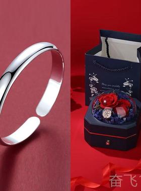 正品光贵妃纯银手镯999镯子礼女开口简约面饰女品七夕物送友妈妈