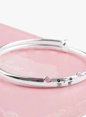 正品足银999卡通可爱小鼠镯生手肖鼠宝本命年儿童宝纯银镯子老新