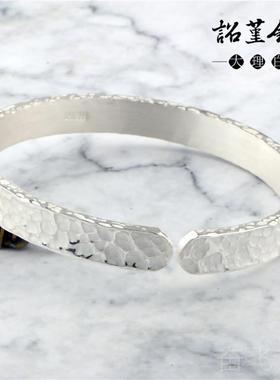 正品手工锤印银手雪花点银镯锤打点女锤足银999情侣男手环可定制