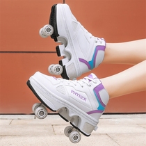Storm Walking Shoes Girl Breathable Summer Four Wheels Double Wheel Row Children With Wheels Slip Adults Pulley Sneakers Retractable