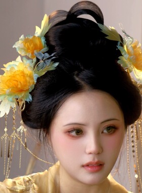 原创 赋秋词 真丝烫花软杆纱布仙气花朵发饰发夹汉服配饰古风发饰