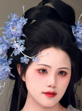 原创 月下仙 真丝烫花昙花仙气软杆簪花仙气汉服头饰配饰