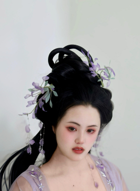 原创 藤花漫漫 真丝烫花紫藤花软杆簪花发饰汉服配饰古风饰品