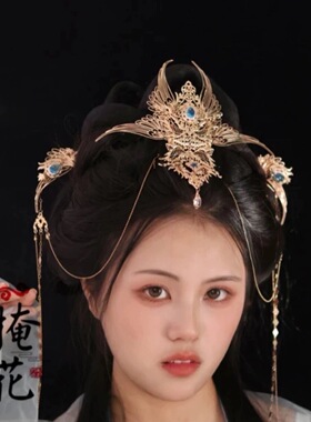 原创 翎羽 古风头饰锆石纯铜流苏重工发冠明制汉服发簪