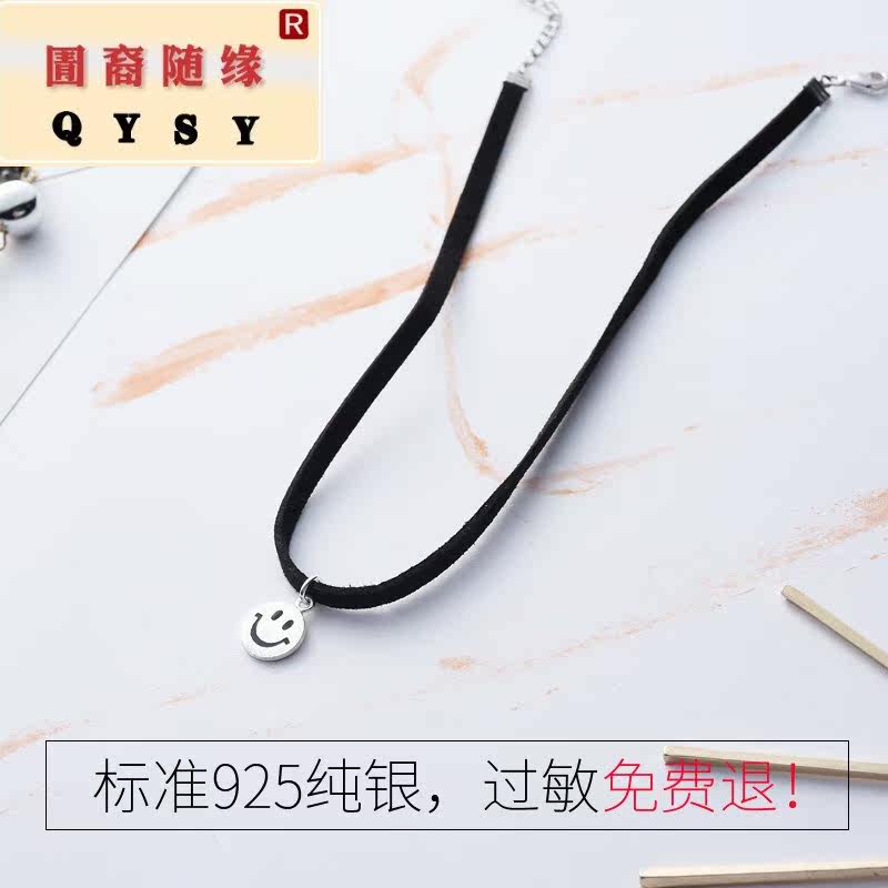 纯银大笑脸女微笑表情银吊坠锁链 紫尚轩项链