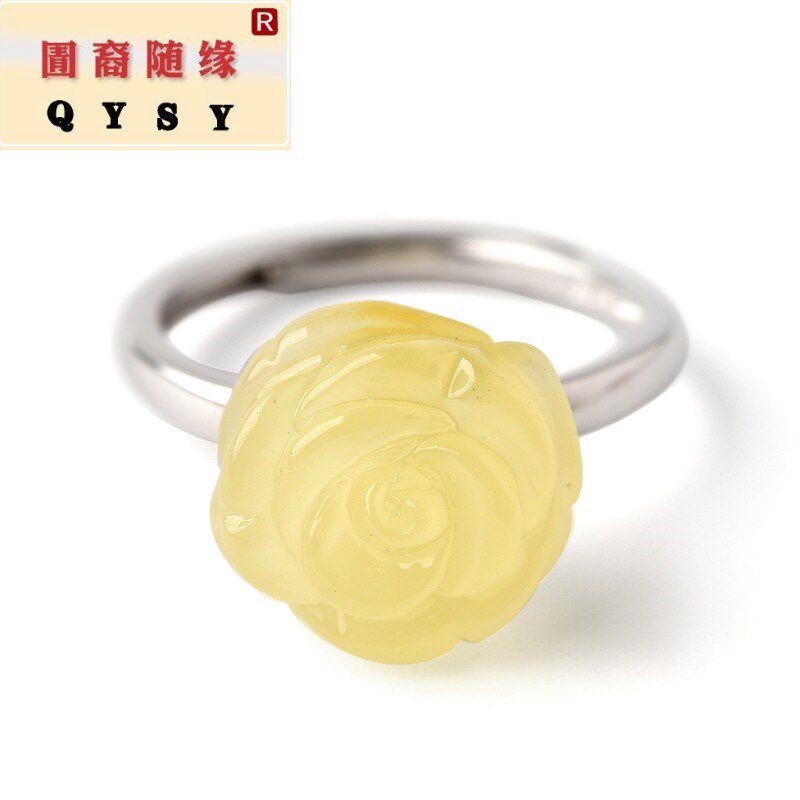 灵菲蜜蜡小花朵女精致正品老蜜戒指 紫尚轩戒指/指环