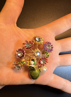 开花的橄榄 Vintage古着 Chic Bouquet彩色向日葵花朵胸针