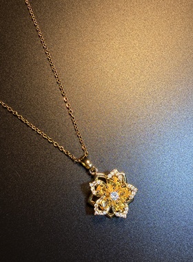 开花的橄榄 Vintage古着 Crystal Star黄色花朵可旋转项链 锁骨链