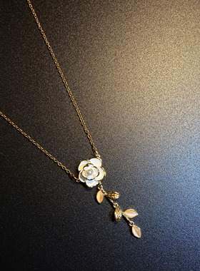 开花的橄榄 Vintage古着 Camellia Pearl白珐琅山茶花流苏项链