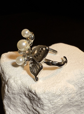 开花的橄榄 Vintage古着 Pearl Butterfly蝴蝶开口戒指