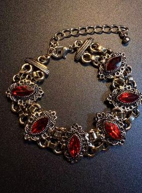 开花的橄榄 Vintage古着 Boho Filigree红色锆石手链