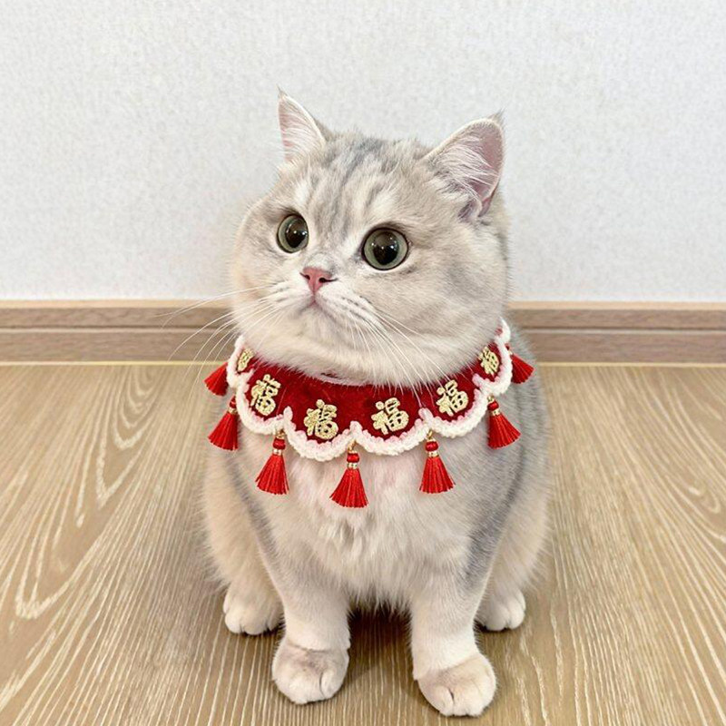猫咪围脖新年项圈小猫口水巾过年喜庆围巾宠物围兜福字可爱小配饰,淘宝优惠券,粉丝福利购,淘宝优惠卷