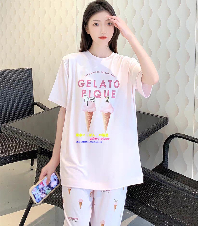 正品you gelato pique睡衣女史努比冰淇淋莫代尔睡裙短袖家居服GP - 图0