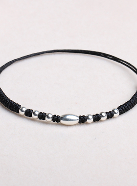 纯银转运珠红绳脚链男女情侣