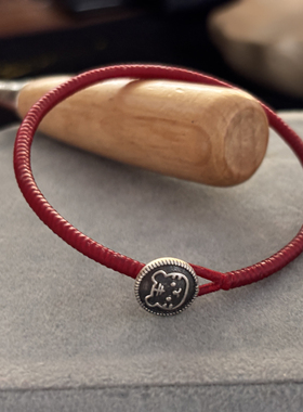 足银复古小老虎蜡线精编红绳手链金刚结本命年手绳