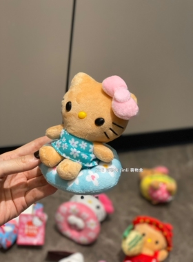 日本夏威夷冲浪板黑皮KT猫美人鱼kitty包包挂件毛绒公仔可爱挂饰