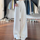 Women's white wide leg jeans with fleece 2025