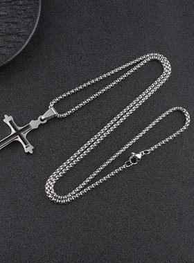复古个性十字架钛钢吊坠项链个性男女情侣通用朋克时尚潮流配饰品