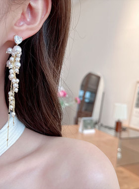 2026新款高级感轻奢优雅大气流苏珍珠耳饰S925银针耳坠葡萄串耳环