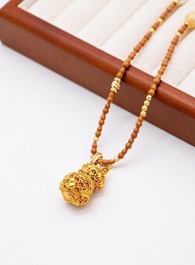 2025新款小众设计复古天然石串珠项链女毛衣链配饰品串珠葫芦吊坠